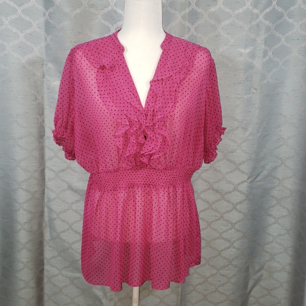 Torrid pink micro dot blouse, size 2